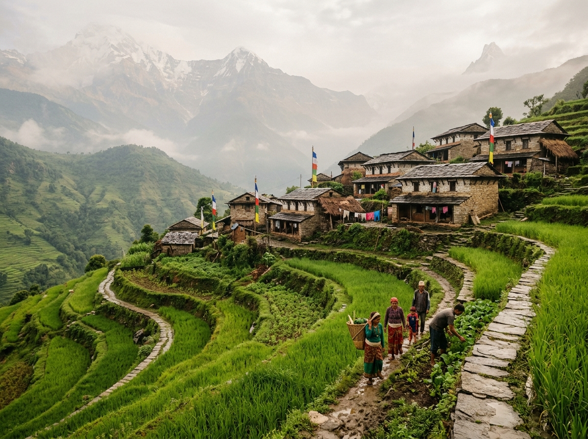 Nepalese mountain village in Annapurna